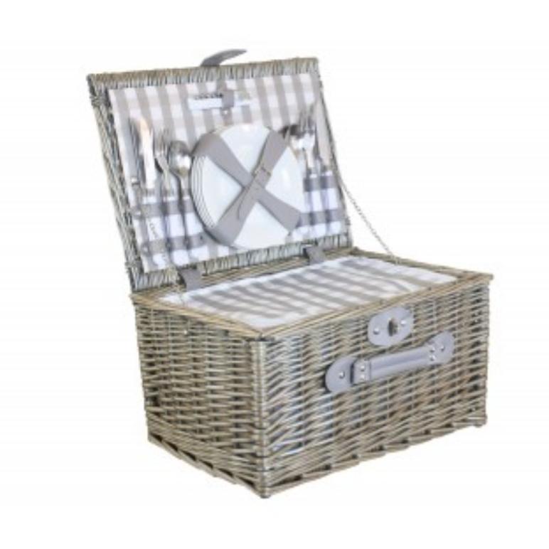 Picnic Hamper-4 Person Grey Checked Chiller Hamper-In Stock