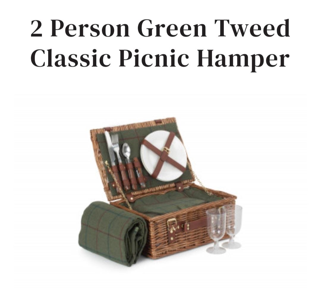 Picnic Hamper-2 Person Green Tweed Classic Chiller Hamper-In Stock