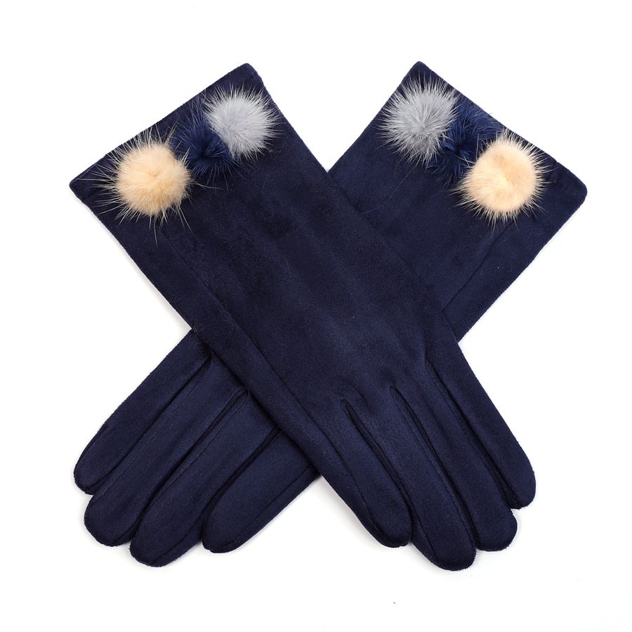 Pure Accessories Gloves Navy with Fur Pom Pom