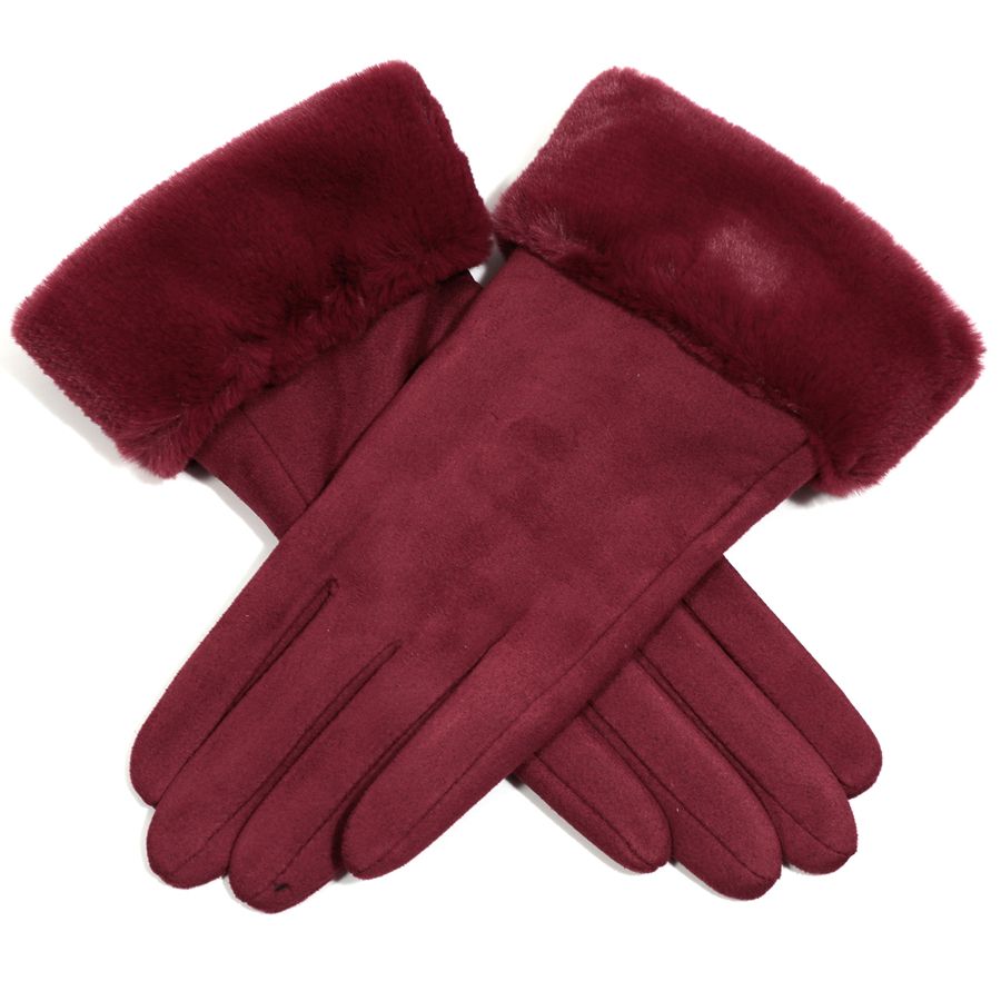 Pure Accessories Gloves with Faux Fur-Maroon