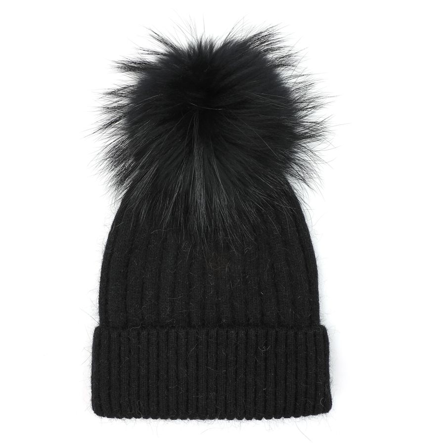 Pure Accessories Fur Pompom Hat Black