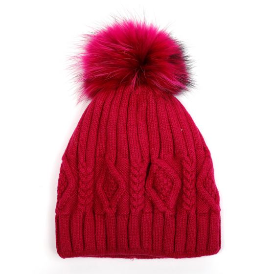 Pure Accessories Fur Pompom Hat Raspberry