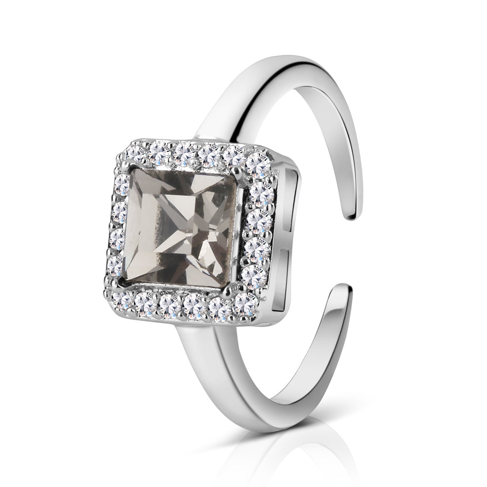 Newbridge Silverware Black and Clear Stone Ring