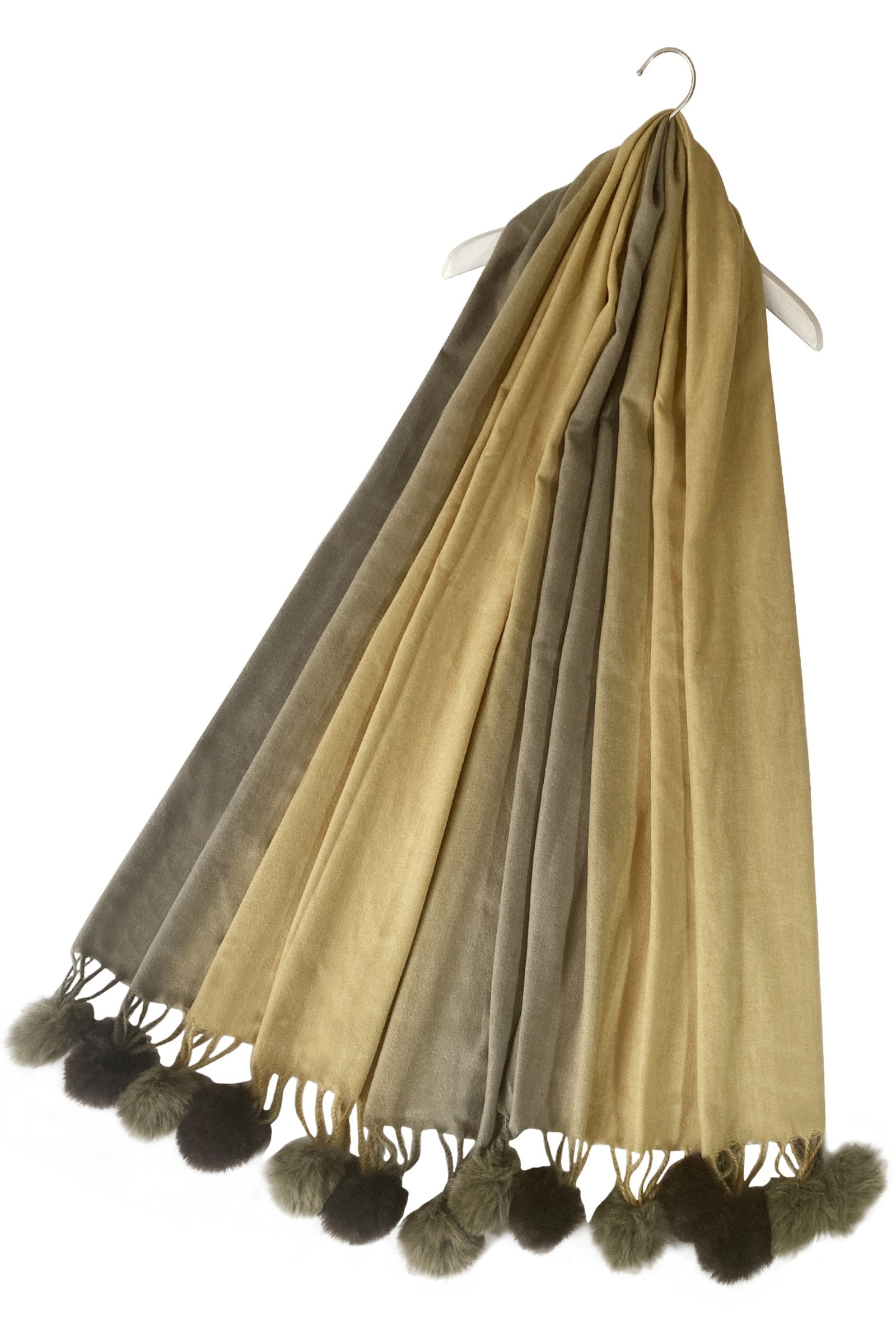FSW Gradual Colour Wool Scarf with Faux Fur Pom Pom-Yellow Mix
