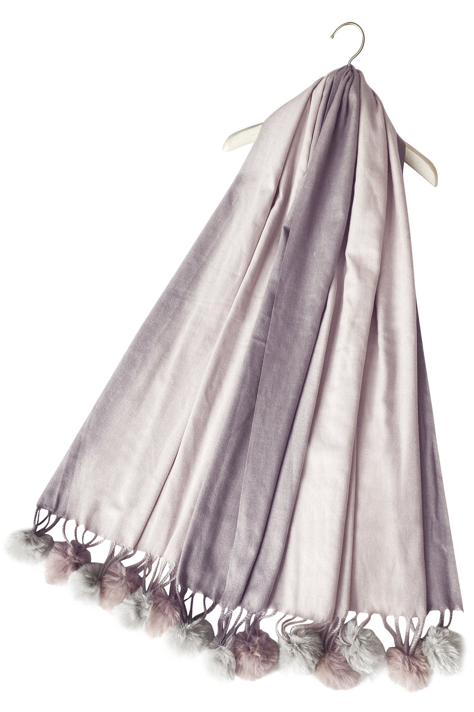 FSW Gradual Colour Wool Scarf with Faux Fur Pom Pom-Light Pink