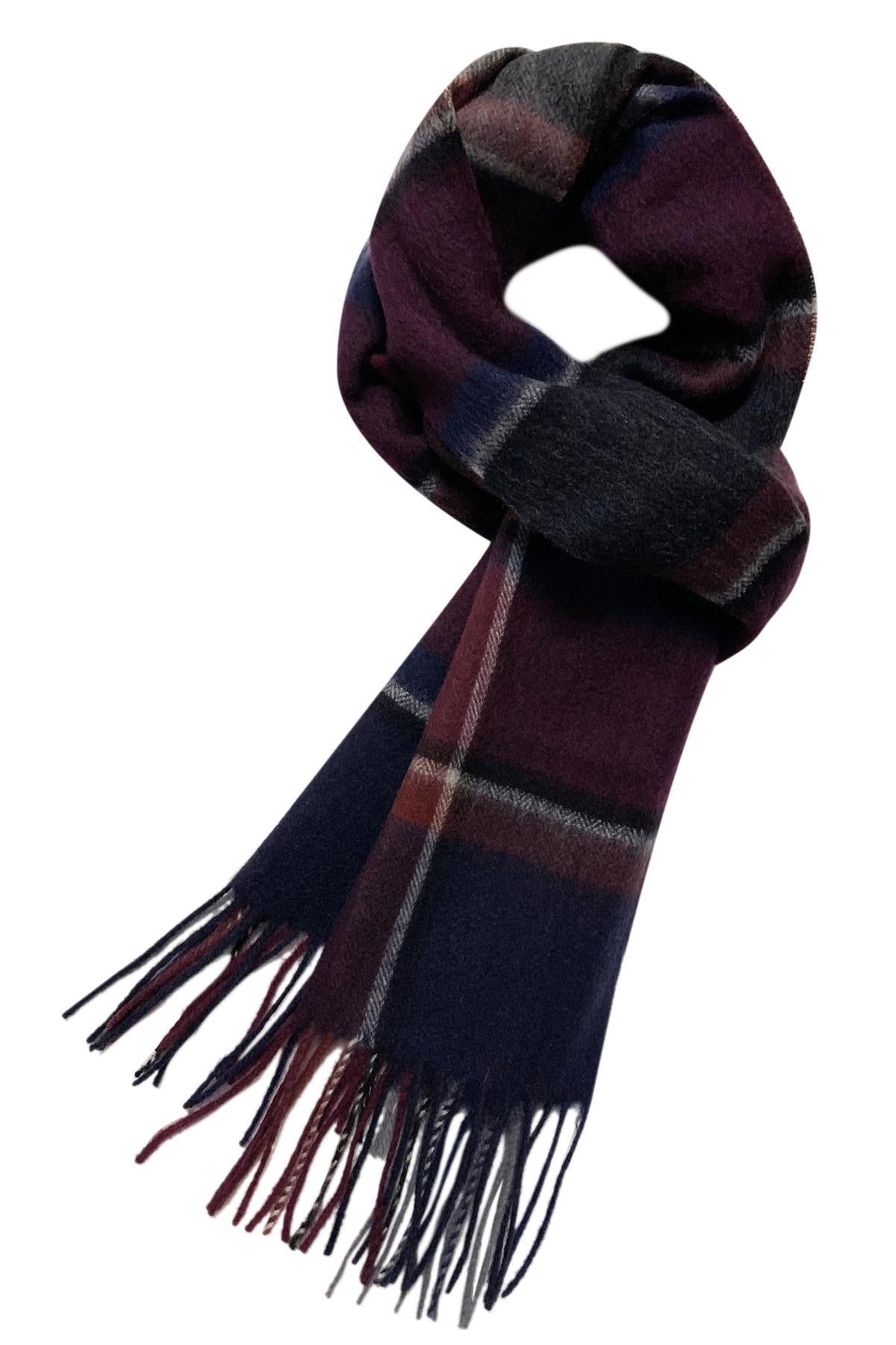 FSW Classic Check Tartan Wool Mens Scarf-Burgundy